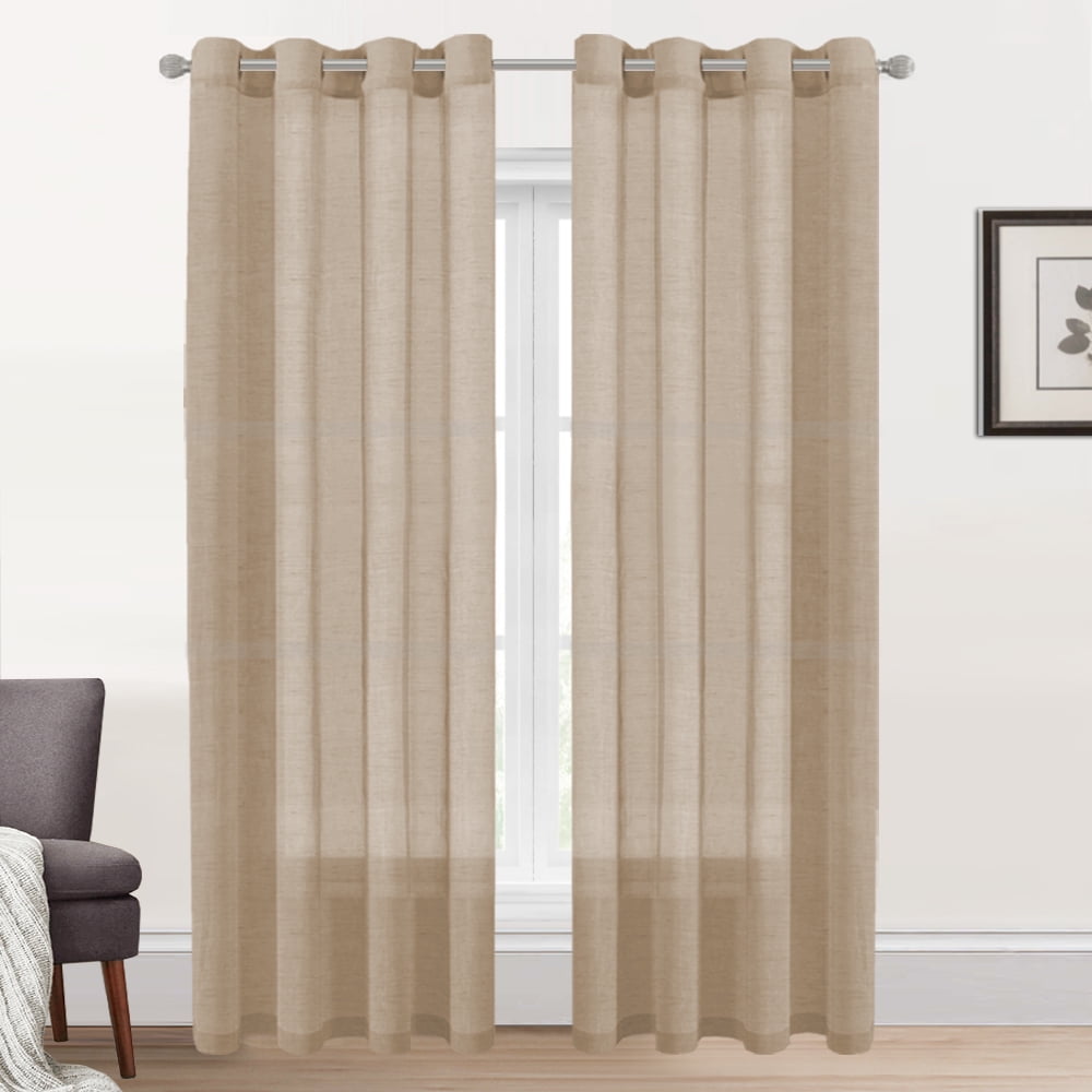 Linen Curtains 52x84 Inch, 2 Panels Light Filtering Curtains Privacy Assured & Ventilation, Burlap Semi-Sheer Window Drapes For Bedroom Living Room