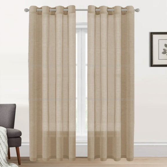 PrimeBeau Semi Sheer Linen Curtains Light Filtering Grommet Draperies, 52"x84" inch, 2 Panel Set, Taffy