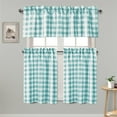 thumbnail image 1 of Semi Sheer Plaid Tier and Valance Curtains Set Light Filtering Buffalo Checkered Kitchen Curtains, Aqua and White, Set of 3 Pieces, 1 of 6