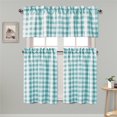 thumbnail image 1 of Semi Sheer Plaid Tier and Valance Curtains Set Light Filtering Buffalo Checkered Kitchen Curtains, Aqua and White, Set of 3 Pieces, 1 of 6