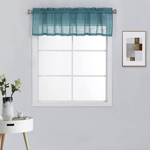 Semi Sheer Privacy Rod Pocket Top Curtain Valance for Small Kitchen & Bathroom Windows 1 Panel (52" W x 18" L, Teal)