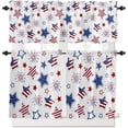 thumbnail image 1 of Semi-Sheer Rod Pocket Kitchen Valance and Tiers Set 24 Inch Length, Independence Day American Flag Stars Stripes and Fireworks Red and Blue Curtains Living Room Bedroom Bathroom Valance 3 Piece Set, 1 of 6