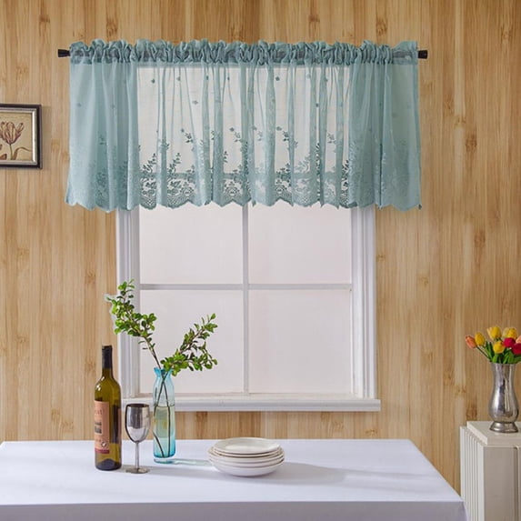 Semi Sheer Voile Kitchen Cafe Lace Curtain Panels - Rod Pocket - Tiers, Swags & Valances Small Windows & Bathroom - 35" Wide x 54" Inch Length, Blue