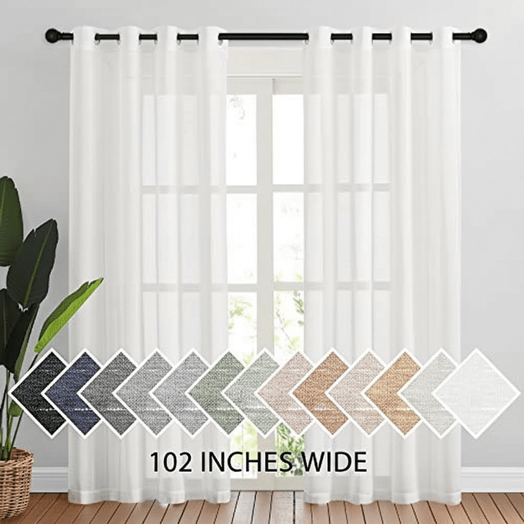 Semi-Sheer White Linen Curtain Panels for Living Room and Bedroom, 84 ...