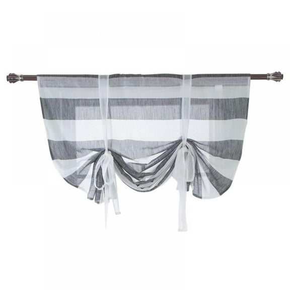 Semi Sheer Window Curtain Cute Bowknot Tie Up Roman Curtain Rod Pocket Semi Sheer Kitchen Stripe Pattern Balloon Curtain for Kithchen Bedroom Window Curtain,46 x 63 Inch