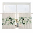 thumbnail image 1 of Semi Sheer Window Curtains 54 Inches Long, Green Eucalyptus Leaves Rod Pocket Silky Chiffon Curtain Treatment Drapes for Kitchen, Living Room, Farmhouse Rustic Botanical Burlap 52"x54", 2 Panels, 1 of 9