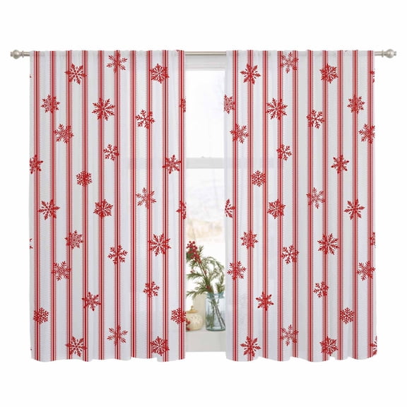 Semi Sheer Window Curtains 63 Inches Long, Red Snowflakes Rod Pocket Silky Chiffon Curtain Treatment Drapes for Kitchen, Living Room, Vertical Stripes Geometric Minimalist Art 52"x63", 2 Panels