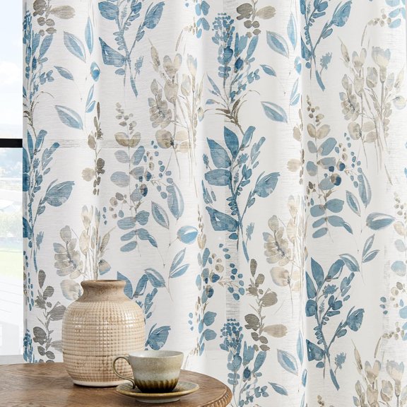 Semi Sheer ins 84 Inches Long Light Filtering Floral ins for Living Room Grommet Vintage Farmhouse Window Drapes for Bedroom Sliding Door 2 Panels
