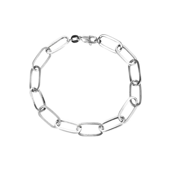 Semi Solid Paper Clip White Gold Bracelet 10K & 14K