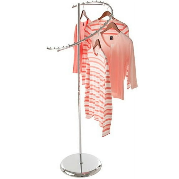 Semi Spiral Boutique Clothes Rack for Stores, Home in Chrome.Weighted base spiral Display Arm with 29 Chrome