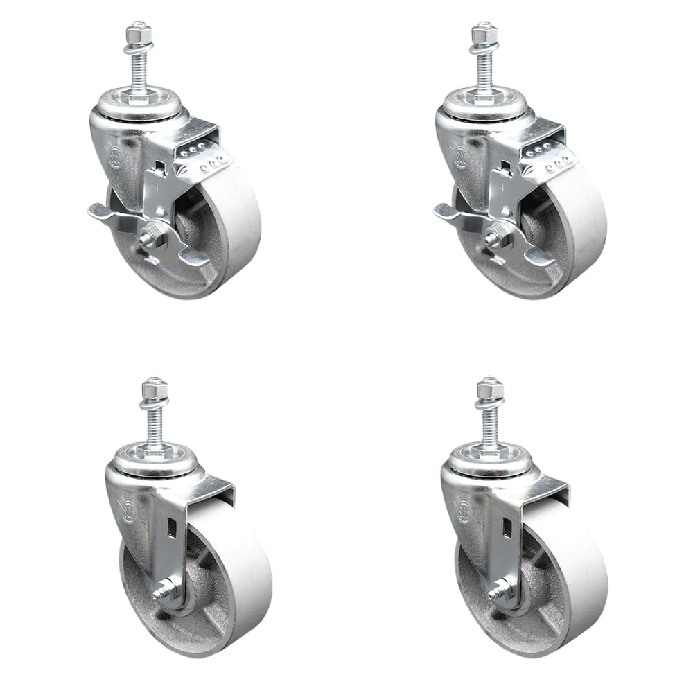 Semi Steel Cast Iron Swivel Threaded Stem Caster Set of 4 4" x 1.25