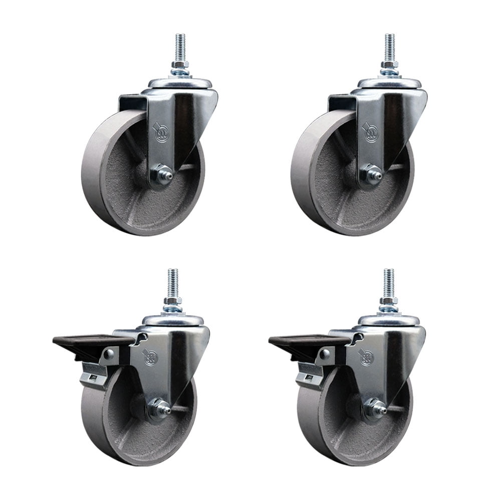 Semi Steel Cast Iron Swivel Threaded Stem Caster Set of 4 w/Roller