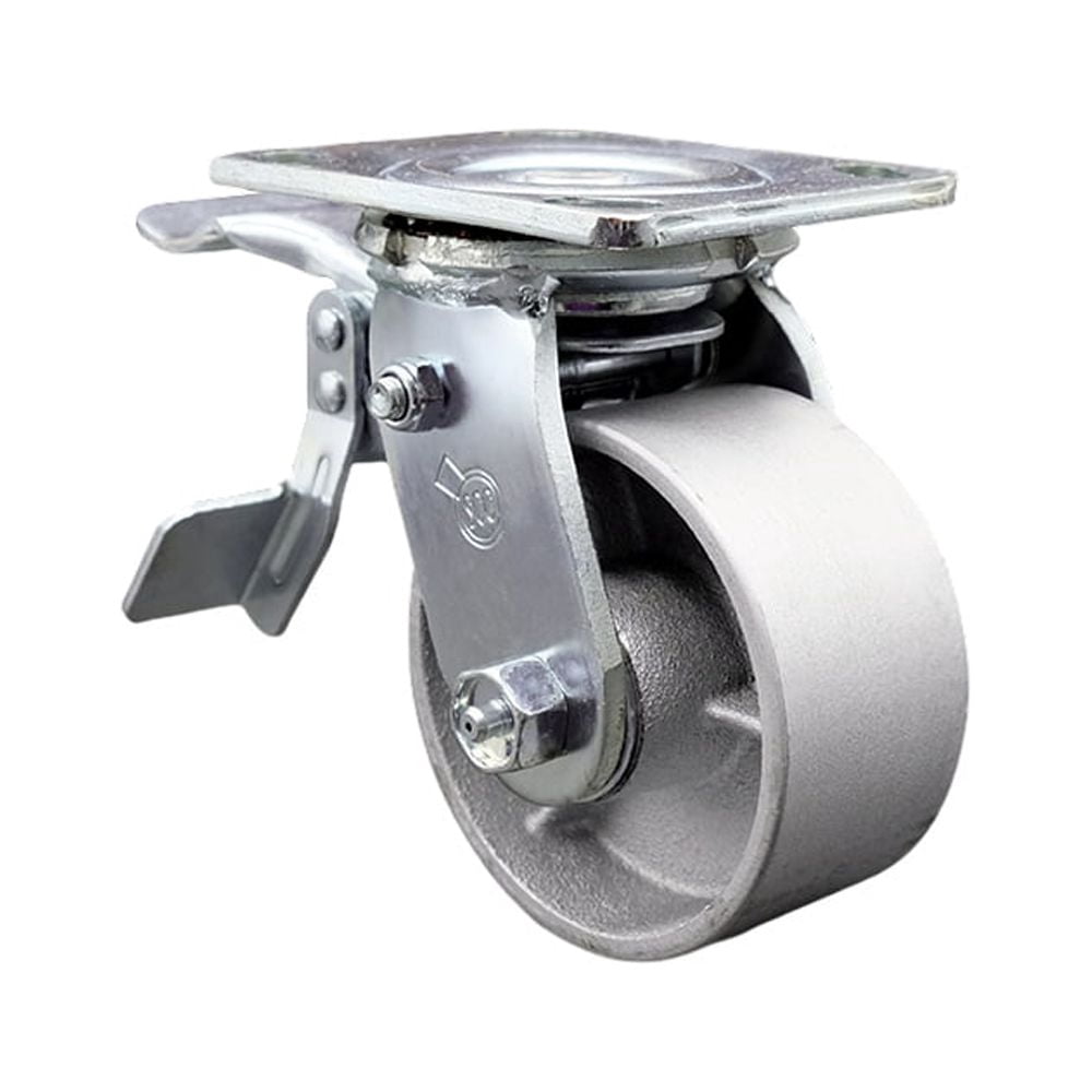 5 Inch Industrial Casters - Set Of 4 Heavy Duty Cast Iron Swivel Casters, 2000 Lb Capacity