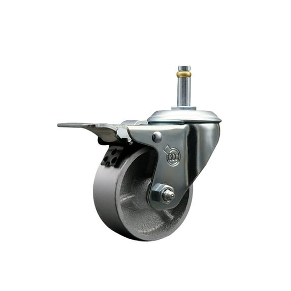 Semi Steel Swivel Grip Ring Caster -3" Wheel&7/16" Stem w/Total Lock BRK