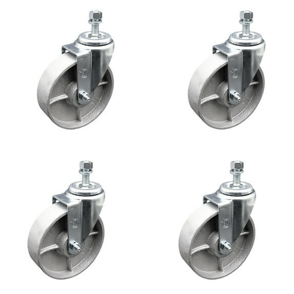 Semi Steel Swivel TS Caster w/RB Set of 4 w/5" Wheels & 3/8" Stem-4 Swivel