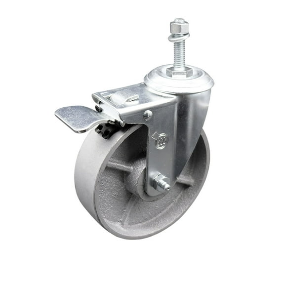 Semi Steel Swivel TS Caster w/Roller Bearing-5" Wheel&3/8" Stem w/Total Lock BRK