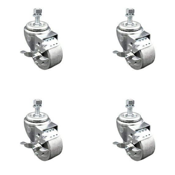 Semi Steel Swvl TS Caster Set 4 w/3"Wheel&3/8"Stem-4 Swvl w/Top Lck BRK