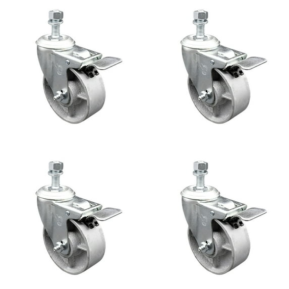 Semi Steel Swvl TS Caster Set 4 w/4" Wheel&10mm Stem-4 Swvl w/TTL BRK
