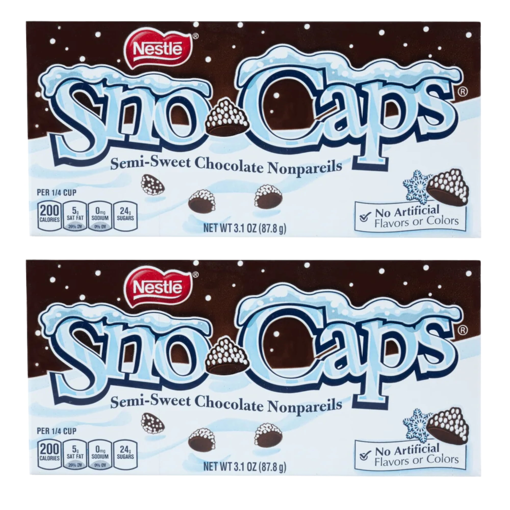 Semi-Sweet Chocolate Nonpareils 3.1 oz Movie Theater Candy Box for Christmas Holiday Birthday Party Favors Sweet Treats Food Snacks Stocking Stuffer Goodie Basket Bag Fillers Gift Supplies - Pack of 2