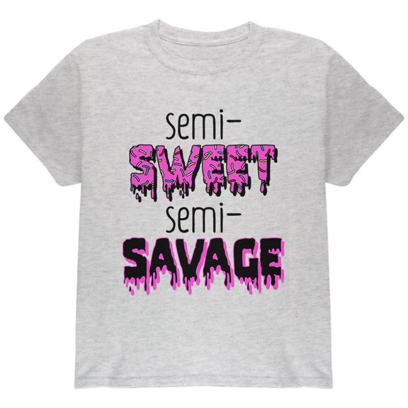 Semi-Sweet Semi-Savage Sprinkles Youth T Shirt Light Heather Grey YMD