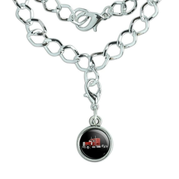 Semi Tractor Trailer Truck Trucker Silver Plated Bracelet with Antiqued Charm
