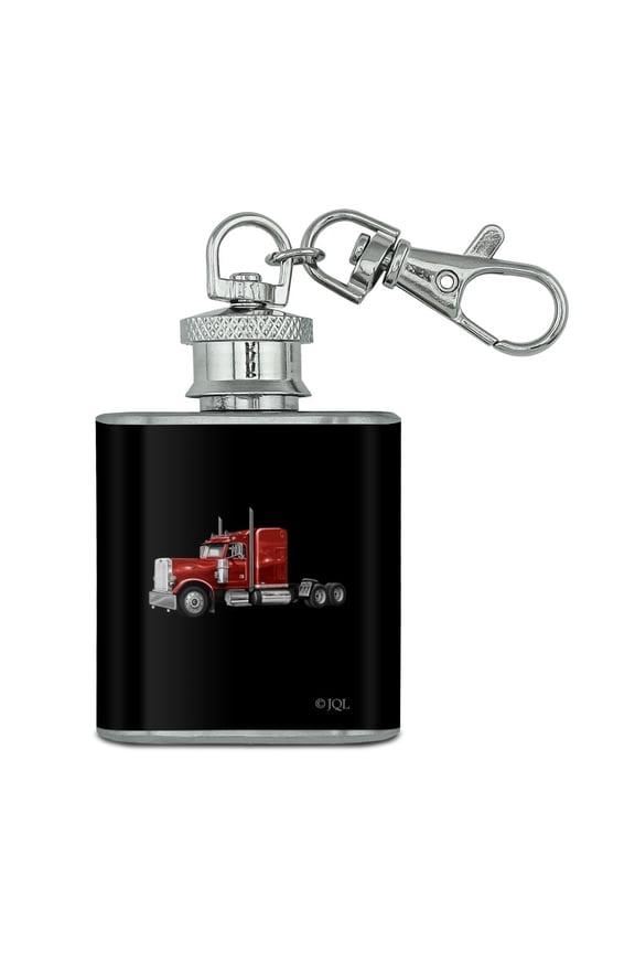 Semi Tractor Trailer Truck Trucker Stainless Steel 1oz Mini Flask Key Chain