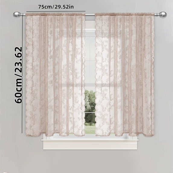 Semi Transparent Curtain Floral Lace Window Sheer Curtain with Scalloped Edge & Rod Pocket for Boho Home Decor 1 Pcs