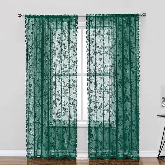 Semi Transparent Curtain Floral Lace Window Sheer Curtain with Scalloped Edge & Rod Pocket for Boho Home Decor 1 Pcs