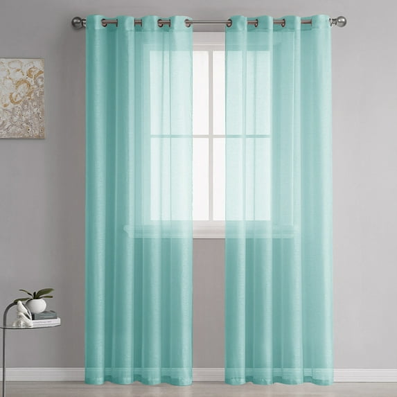 Semi Transparent Sheer Window Curtain,Teal Sheer Curtains with Rings Top,Lightweight Voile Textured,Semi Transparent Door Curtain Panel for Bedroom Door Living Room Windows Curtain