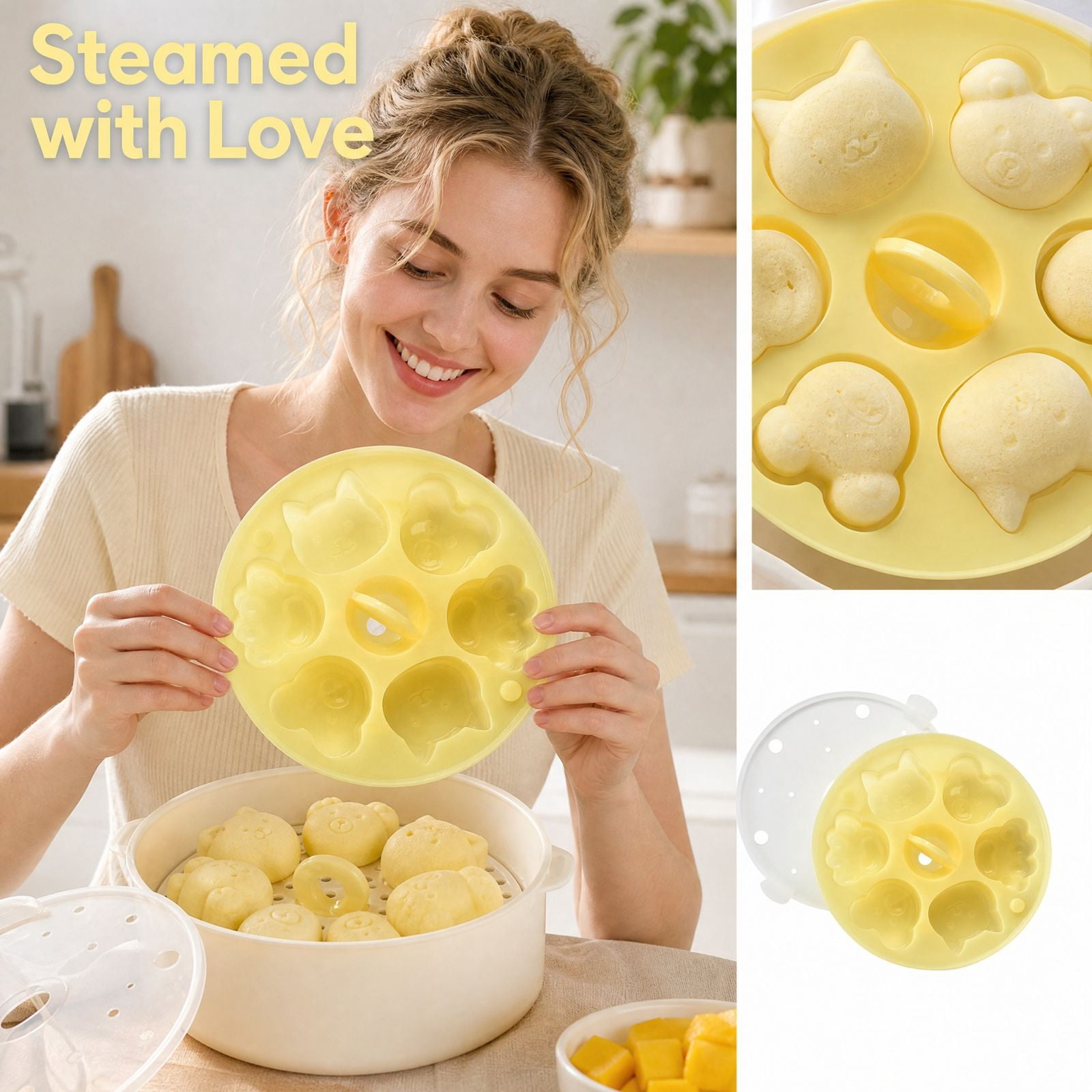 Semi-Transparent Silicone Steaming Mold, Multi-Compartment Food Mold ...