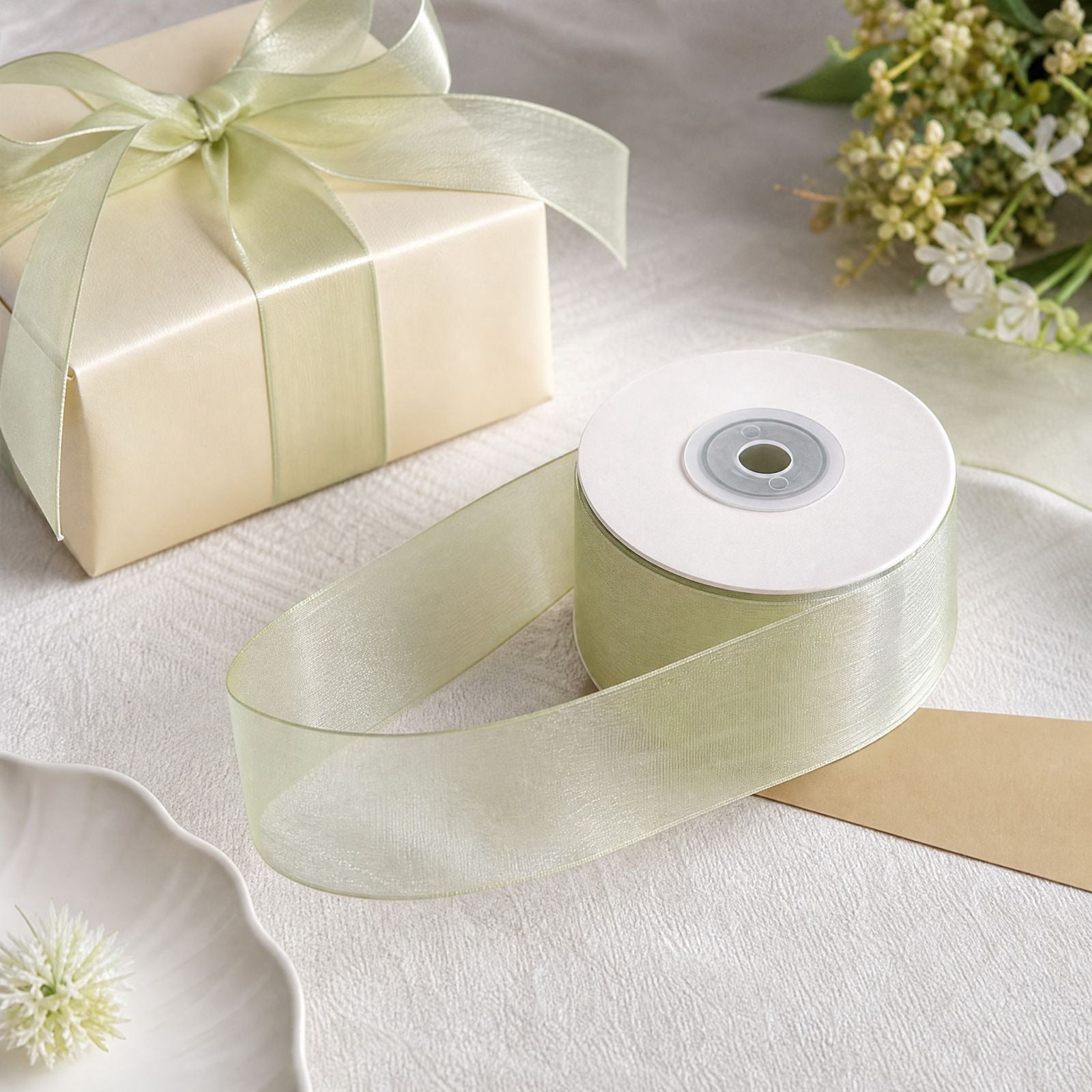 Snow Transaparant Semi Transparent Snow Organza Ribbon for Gift Wrapping Floral Bouquets ...