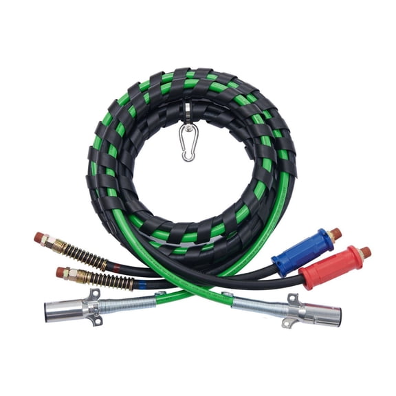Semi Truck Air Lines Kit 12FT - 3-in-1 ABS Air Hose with Glad Hands & 7 Way Electric Power Line - 2 Gladhand Handles, Seals & Spring Kit for Tractor Trailer
