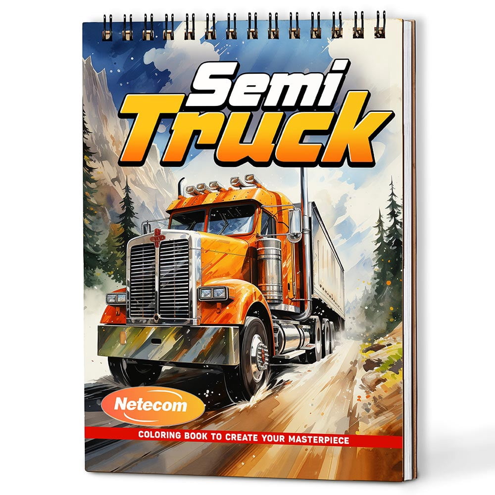 Semi Truck Coloring Book Spiral Bound For Adults, A5 Wooden Cover, 30 Stunning Coloring Pages of Heavy Duty Trucks for Stress Relief and Relaxation