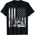 thumbnail image 1 of Semi Truck Driver 18 Wheeler Trucker Cool US American Flag T-Shirt, 1 of 4