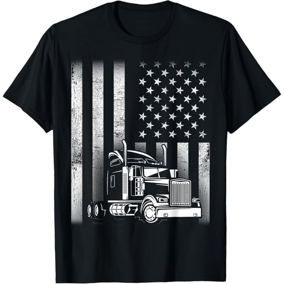 Semi Truck Driver 18 Wheeler Trucker Cool US American Flag T-Shirt