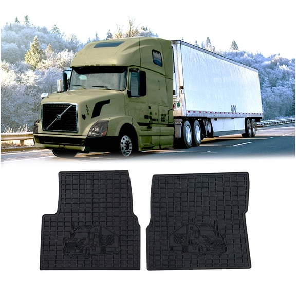 Black Heavy Duty Truck Floor Mat Compatible w/ VNL 2003-2014, VT 2003-2014 - Non Slip, Latex, Rubber Semi Truck Floor Mats 4-Pcs Set