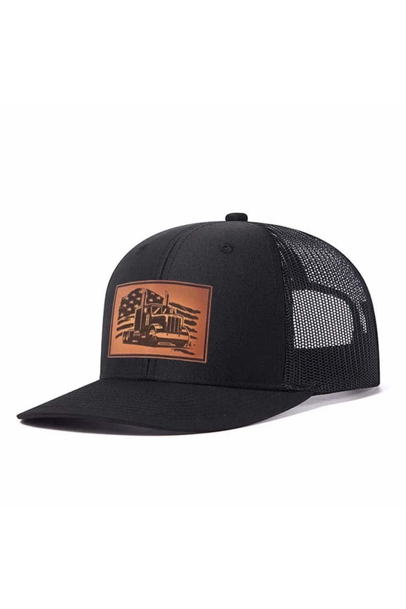Semi Truck Letter leather label pattern, suitable for travel and casual outfits, breathable outdoor baseball cap for men, adjustable