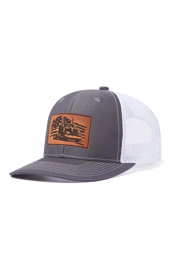 Semi Truck Letter leather label pattern, suitable for travel and casual outfits, breathable outdoor baseball cap for men, adjustable