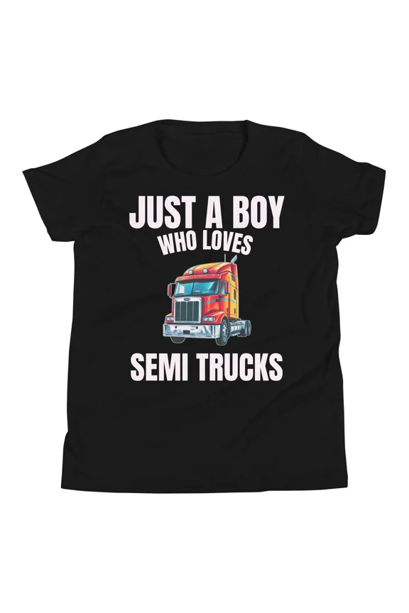 Semi Truck Loving Boy Youth Tractor Trailer Hauler Big Rig Fun Unisex T-Shirt up to size 5XL