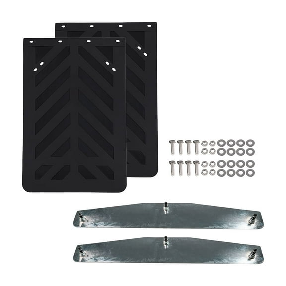 Semi Truck Mud Flap & Weight Kit – Includes 2 Pack 24"x36" Black Striped Rubber Mud Flaps and 2 Pack 4"x24" Universal Chrome Stainless Steel Weights with 3 Welded Studs