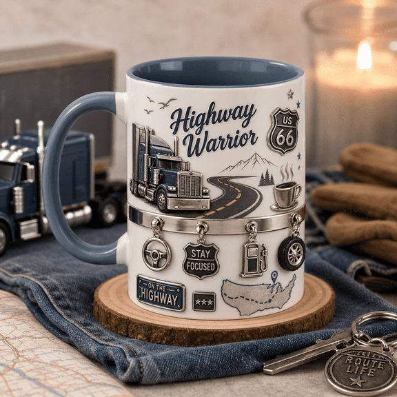 Semi Truck Mug Highway Warrior Coffee Cup Trucker Gift for Drivers