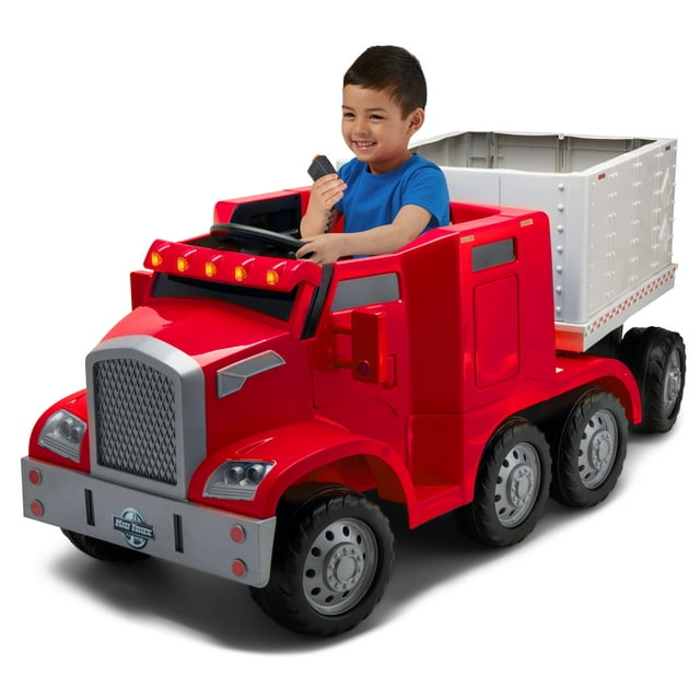 Semi-Truck and Trailer Ride-On Toy by Kid Trax Red, Rig