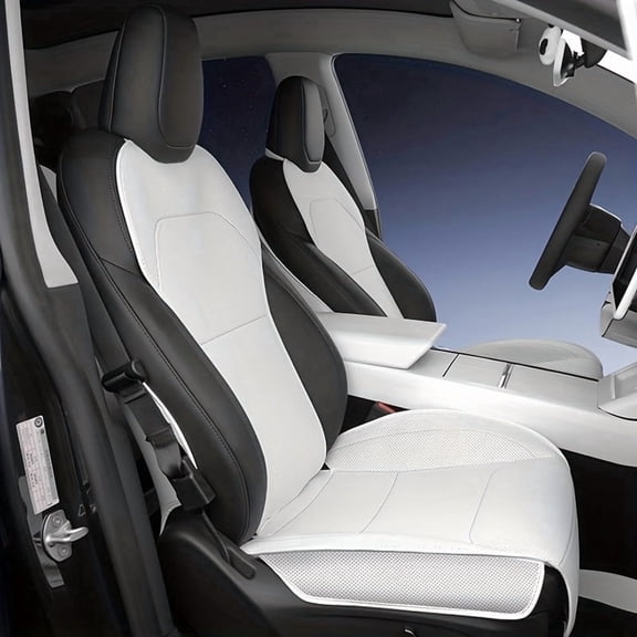 Semi-Wrapped Car Seat Cushion for 2025 Tesla Model Y, Custom Fit Premium Leather Seat Cover, Breathable & Wear-Resistant Interior Protector