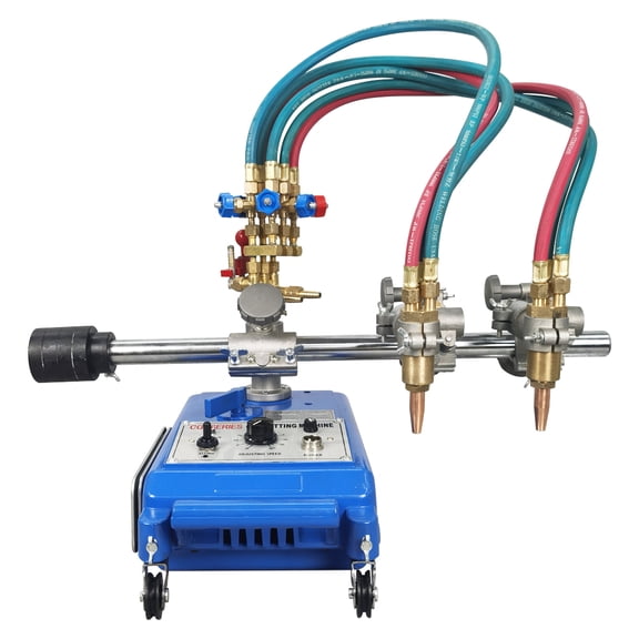 Semi-automatic Double Torch Track Burner Portable Handle Gas Cutting Machine Straight Line Flame Cutter 110V 2-29.5in/min with 5.9ft Track