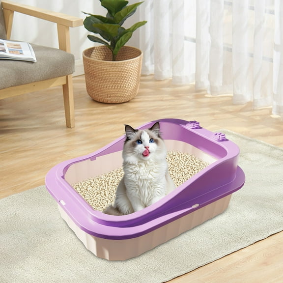 Semi-enclosed Cat Litter Box with Scoop, Large Portable Pet Litter Box with Tray, Oversized Cats Toilet Container, Useful Durable Cats Litter Pan for Indoor Outdoor Decor, 36x50x19cm