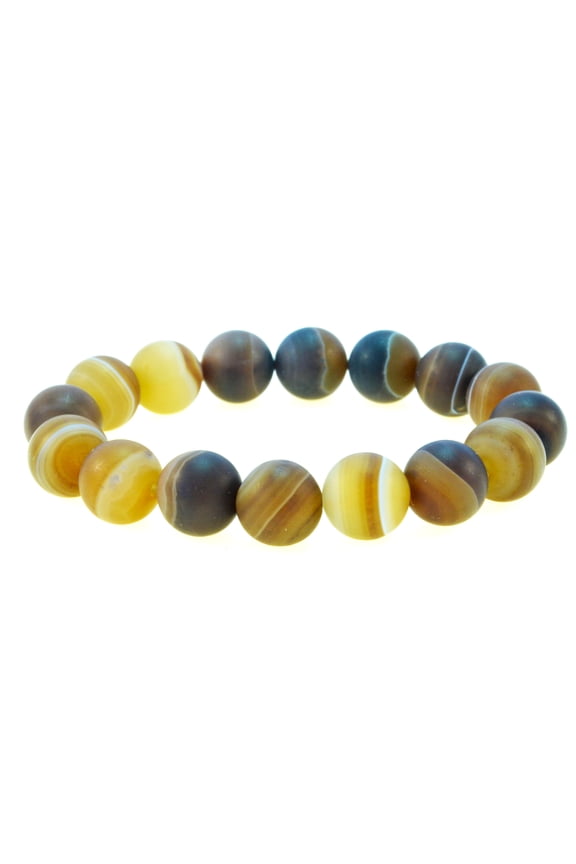 Semi-precious 12mm Brown Botswana Agate Gemstone Stretch Bracelet - Good for Healing and Energy