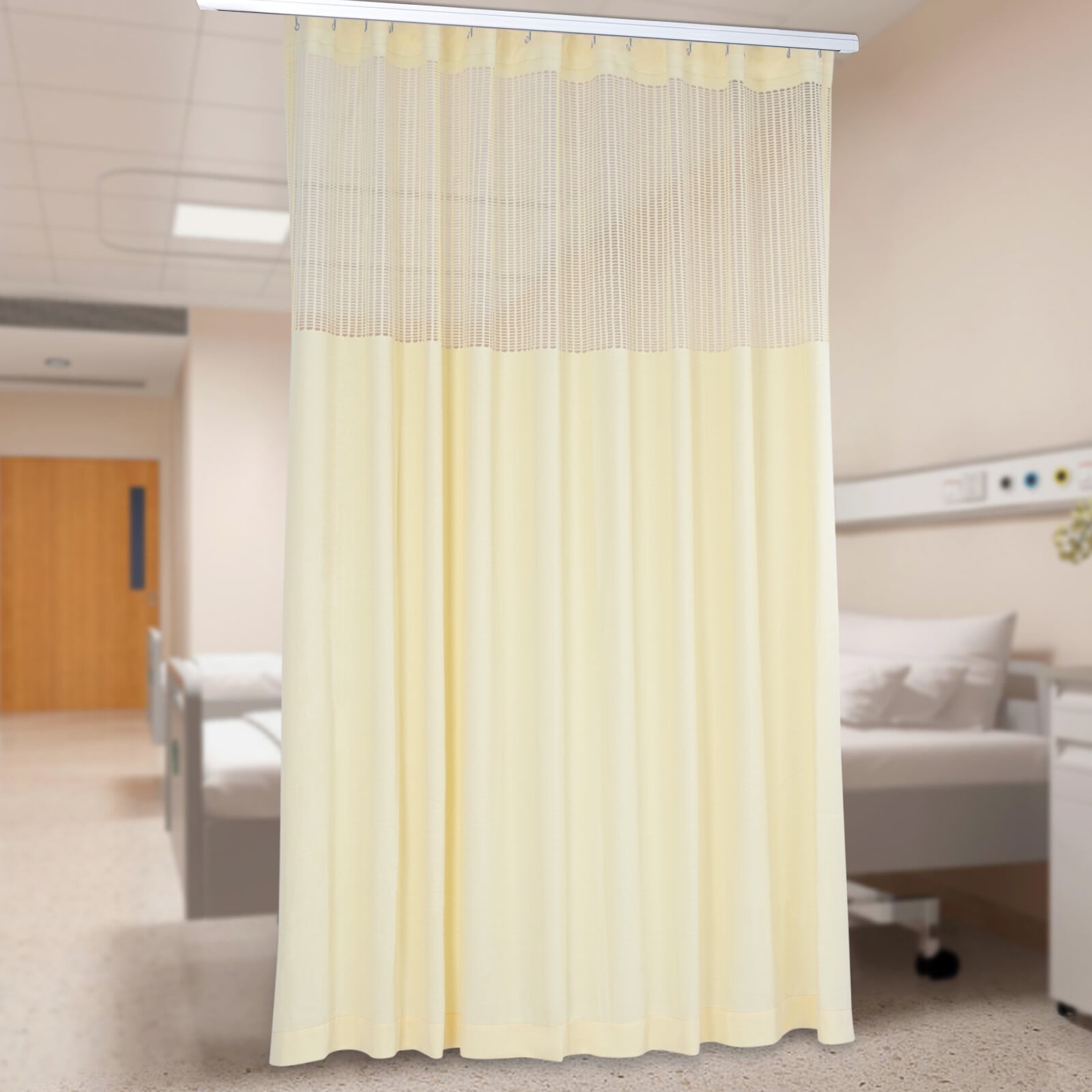 Semi-shading Room Divider Curtain Privacy Cubicle Curtain Beige Polyester Room Divider Curtain with Mesh Top