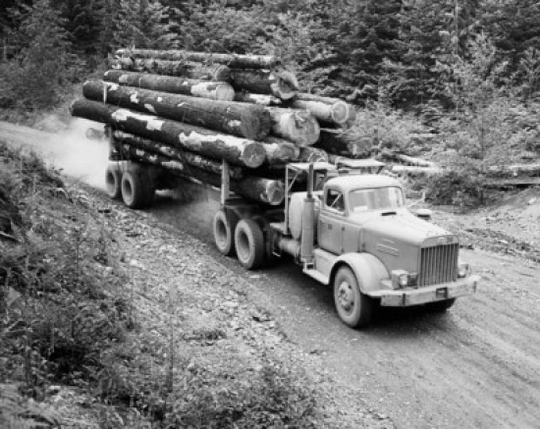 Semi-truck hauling lumber on a dirt road Washington State USA Canvas Art - (18 x 24)