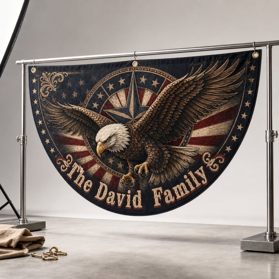 Semicircle Decor Flag Personalized Patriotic Eagle Fan Flag Family Name 4th of July Decor