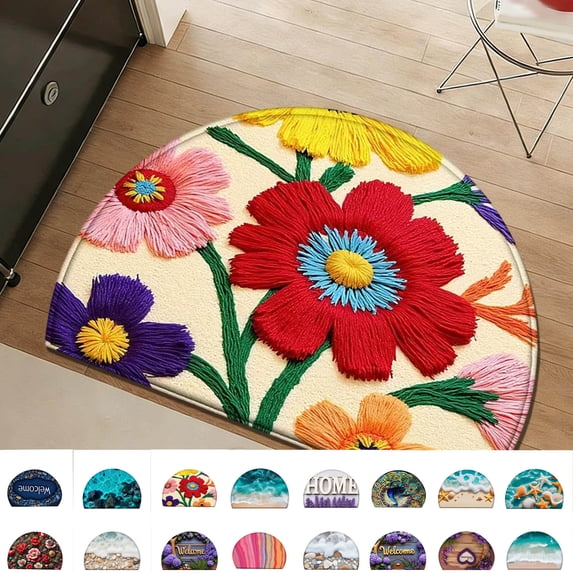 Semicircle Entrance Door Mat - Ultra-Absorbent Non-Slip Dirt-Proof Household Rug for Bathroom, Bedroom & Mudroom Entryway, Perfect Year of The Horse 2026, Easter Festive Floor Mat, 23.6*15.7in, P